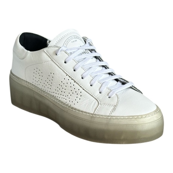 P448 Shoes - P448 Platform Sneakers Size 41 US 10.5–11 White Leather Perforated Logo 2” Sole